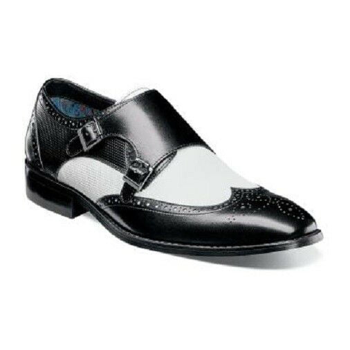 Stacy Adams Men's Black Leather Wingtip Monk Strap Slip On Loafer Dress Shoes